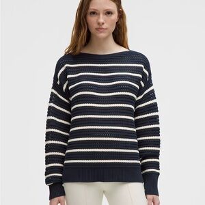 NWT Lululemon Striped Navy and Cream Cotton Crochet Pullover